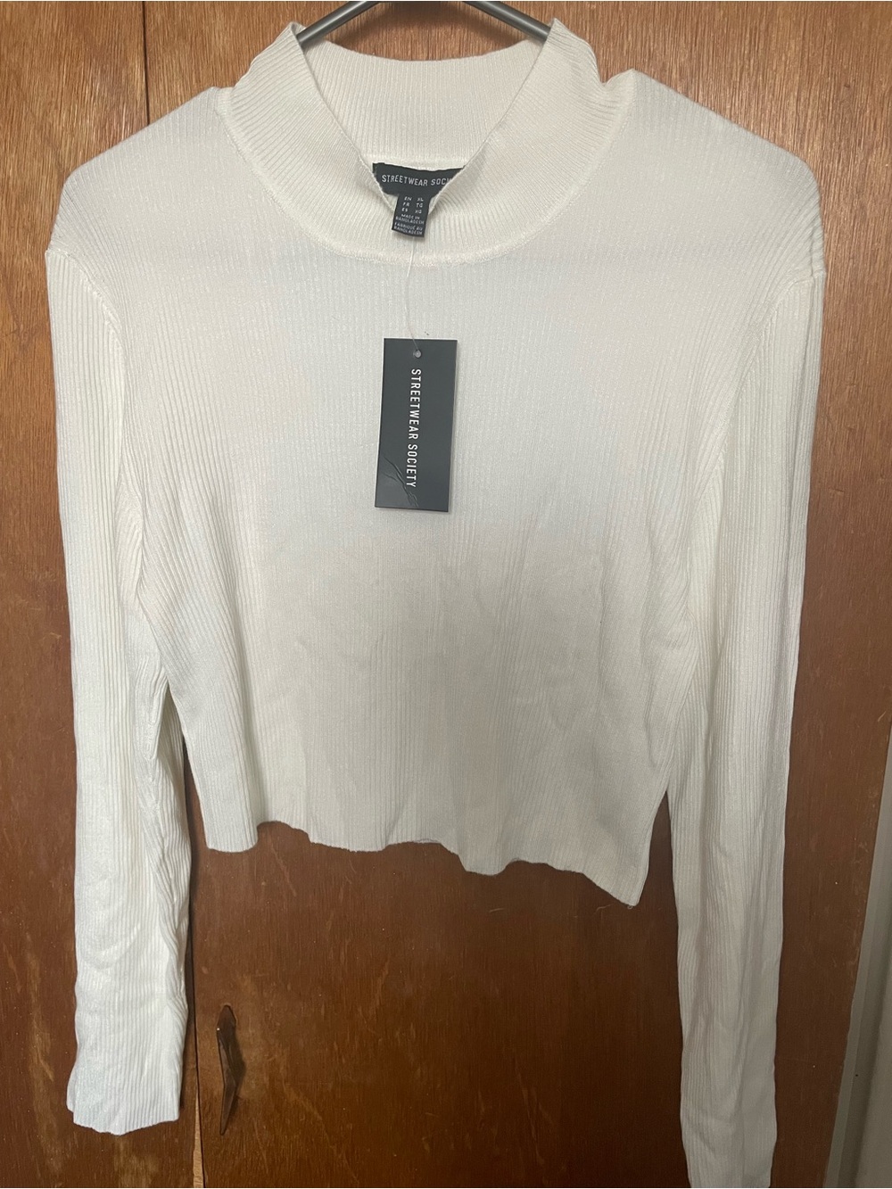 Streetwear Society Ivory Ribbed Mock Neck Long Sleeve Top